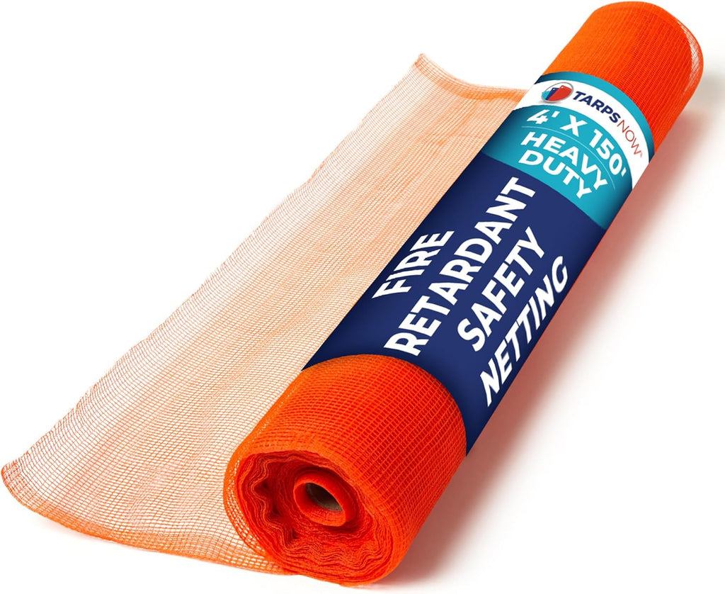 Tarps Now 4' x 150' Orange Safety Netting Roll - Heavy Duty Fire Retardant Safety Nets with 1/4" Openings for Security & Construction Debris Netting, Temporary Mesh Fence, Job Site Net Enclosure