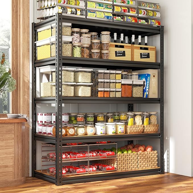 REIBII Garage Shelving 2500LBS Storage Shelves Adjustable Metal Shelving Heavy Duty Shelving 65.7" H Metal Shelves for Pantry Kitchen 15.35" D x 33.85" W x 65.74" H Black