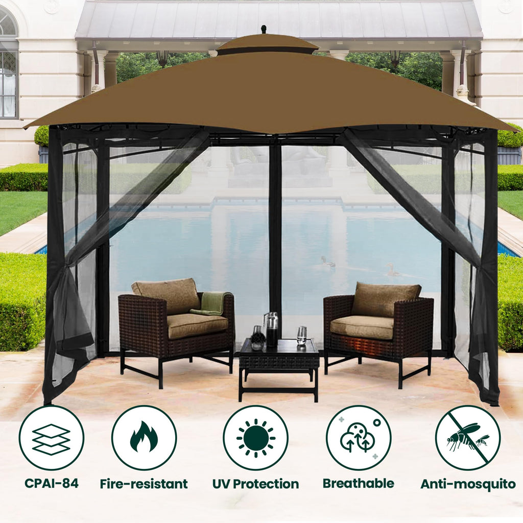 OLILAWN Gazebo Universal Replacement Mosquito Netting, 10' x 10' Outdoor Canopy Net Screen 4-Panel Sidewall Curtain, with Zippers, Easy to Install, Fit for Most Gazebo 10x10 Canopy, Black