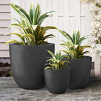Kante 18",14",10" Dia Concrete Round Planters (Set of 3), Outdoor Indoor Large Planter Pots with Drainage Hole and Rubber Plug for Home Patio Garden, Black