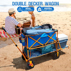 Old Bahama Bay 400L Collapsible Double Decker Beach Wagon with Brakes, Folding Beach Cart with 54" Extra Long Decker, 450LBS Heavy Duty Wagon Chart with All-Terrain Big Wheels for Sand Camping Garden