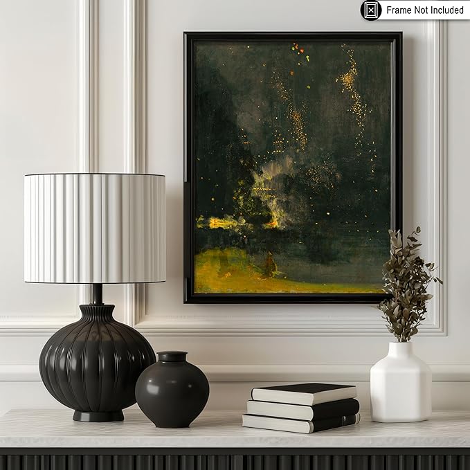 Poster Master Vintage Nocturne in Black and Gold Painting Poster - Retro The Falling Rocket Print - Abstract Art - Moody Art - Landscape Art - Office or Living Room Decor, 24x32 Unframed Wall Art