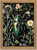 Framed Vintage 3D Textured Wall Art - Gothic Dark College Beetle Wall Decor - Hand Drawn Sandstone Nature Botanical Pictures for Living Room Bedroom Home Decor 12x16in