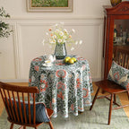 ISAENNE Designer Bohemian Linen Green Small Round Tablecloth,Floral Indoor Table Cloth,Stain Resistant Decor Tablecloths for Dining Thanksgiving Kitchen Party Christmas,Diameter 55"-Naples