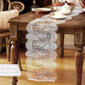 3 Pcs White Lace Table Runners 14 x 120 Inch Boho Rose Embroidered Floral Vintage Rustic Table Decoration for Wedding Party Bridal Shower Decorations