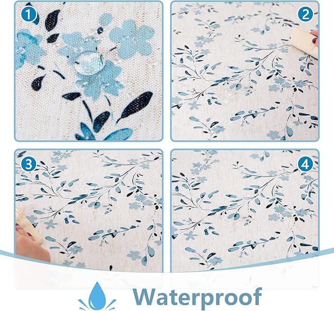 Mysky Home Rectangle Table Cloth 60x102 Inch - Spring Summer Floral Tablecloth, Waterproof Linen Fabric Oblong Table Cloth for Kitchen Dining Tablecloth for 4 Feet Table Blue, Small Blue Flower Design
