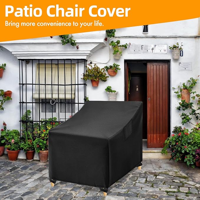 WLEAFJ Outdoor Chair Covers Waterproof, Black Lawn Patio Furniture Covers, Heavy Duty Patio Lounge Deep Seat Cover, 2 Pack - 26" W x 25" D x 34" H