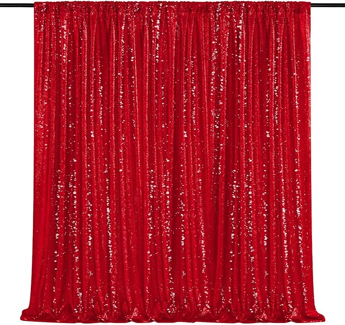 8ft x 8ft Red Sequin Backdrop Party Backdrop Curtain for Wedding Birthday Event Ceremony Wall Decorations