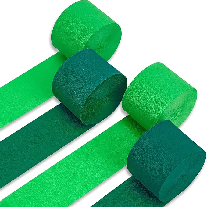 PartyWoo Crepe Paper Streamers 4 Rolls 328ft, Shades of Green for Party, Wedding, Birthday & Baby Shower Decorations (1.8 Inch x 82 Ft/Roll)