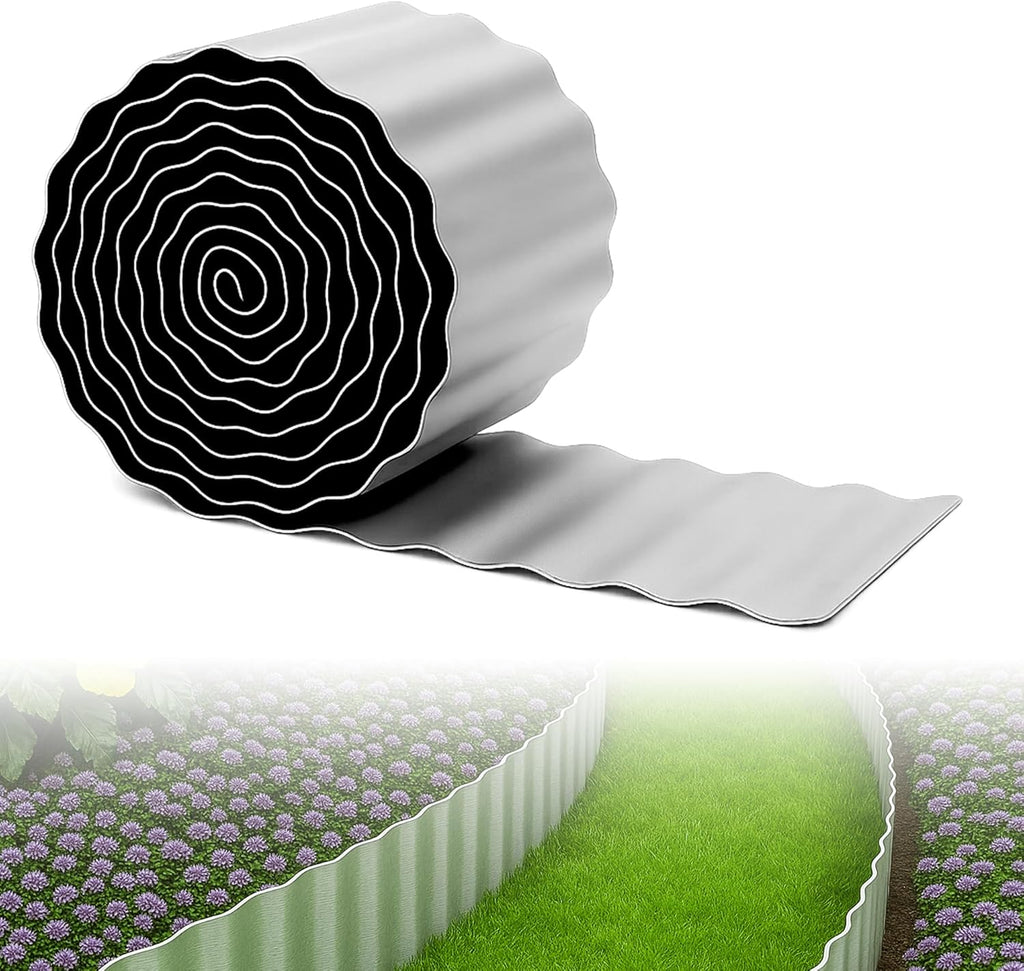 Bonviee 8” x 40’ Metal Landscape Edging Border Kit, Corrugated Garden Edging for Flower Bed, Lawn, Walkways, No Dig Paver Edging for Landscaping, Durable Garden Border Edging (Silver, 8In x 40Ft)