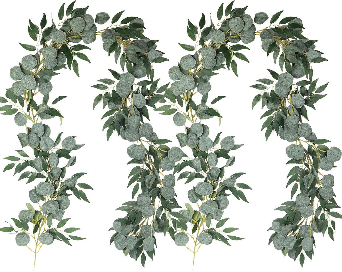 RECUTMS 2Pack Artificial Eucalyptus Garland with Willow Leaves 6Feet Fake Hanging Plant Silk Eucalyptus Willow Leaves Ivy Garland Faux Greenery for Indoor Outdoor Wedding Party Home Table Arch Decor