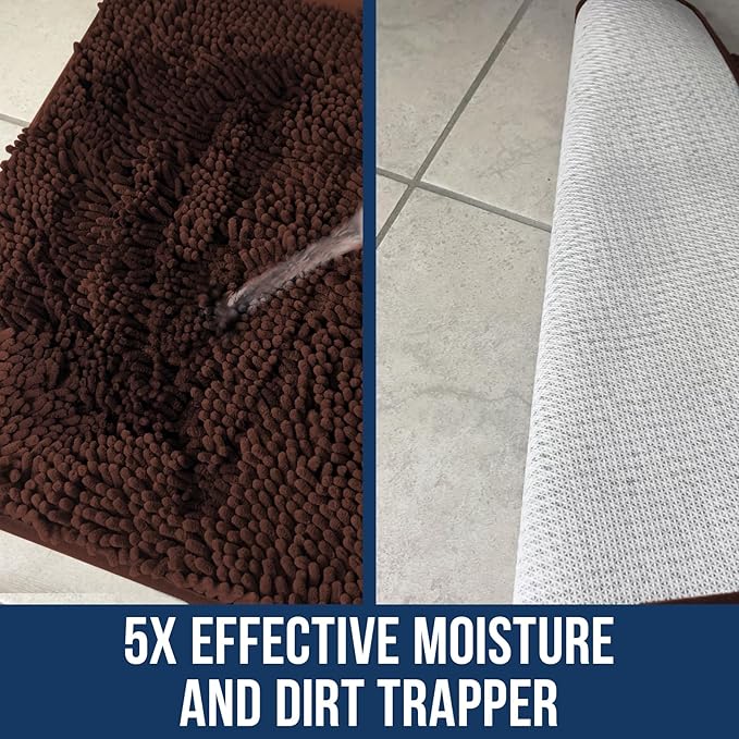 Muddy Mat Chenille Bathroom Rugs Quick Dry Microfiber Mats Non Slip Washable, Extra Thick, Soft and Highly Absorbent Bath Mats for Bathroom, Kitchen, and Shower Floor - Brown Small 28"X18"
