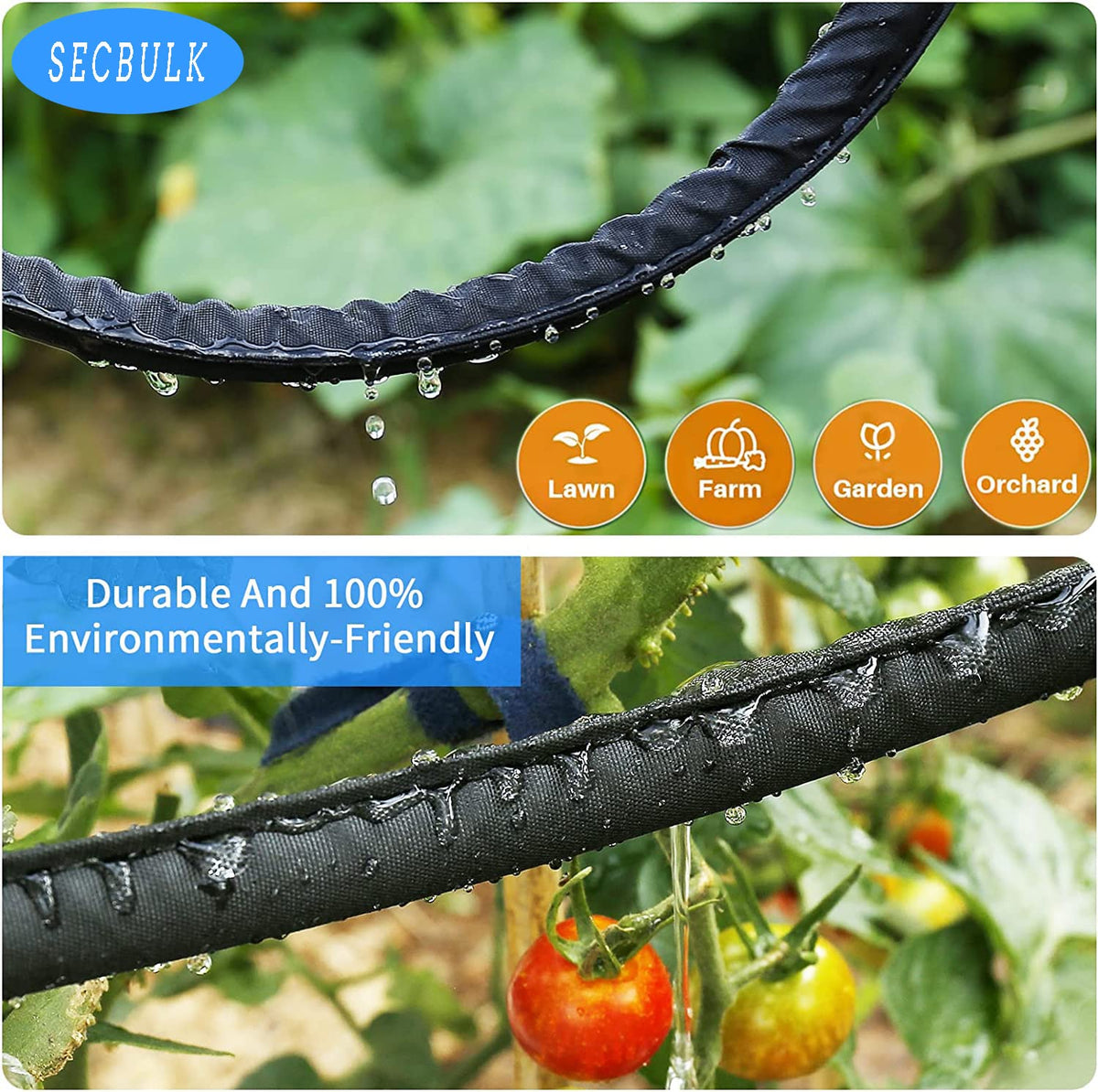 Secbulk 2026 Flat Soaker Hose 200 ft with Stakes for Garden, 50ft x 4 Linkable Drip Hose Diy Garden Irrigation System Saving 80% Water, Dual-layer Leak-free Design Water Hose with Holes