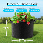 Land Guard 10-Pack Fabric Grow Bags 15 Gallon, Thickened Nonwoven Garden Pots, Growing Bags with Handles, Black