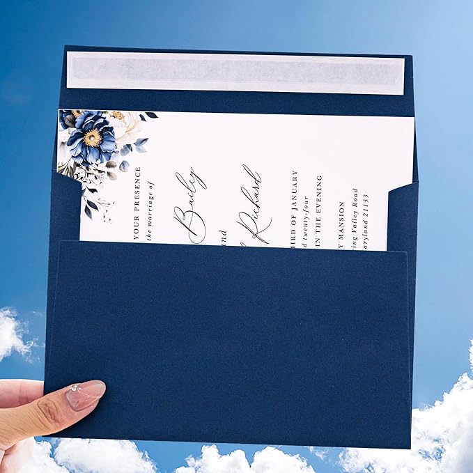 PONATIA 50 Pieces 5x7 Envelopes, A7 Envelopes Self Seal for Weddings, Invitation Cards, Photos, Postcards, Greeting Cards Mailing, Baby Shower, Graduation, Christmas Gift Cards (Navy Blue)