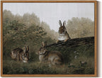 InSimSea Framed Wall Art for Living Room Three Rabbits Easter Bunny Decor Vintage Landscape Wall Art Aesthetic Woodland Animal Oil Painting Prints Countryside Farmhouse Wall Decor for Bedroom 11x14in