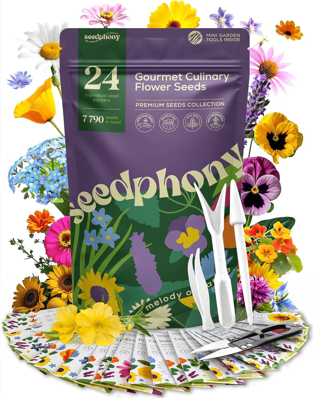 24 Gourmet Culinary Flower Seeds Variety Pack - 7,790+ Non-GMO Heirloom Flower Seeds for Planting Indoor & Outdoor Home Garden - Culinary Flowers Seed Packets for Planting Edible Flowers