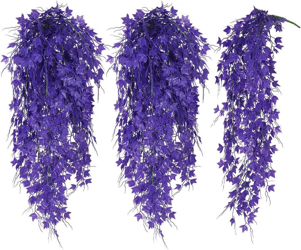 Fake Hanging Plants Fake Ivy Vine Artificial Ivy Leaves Artificial Hanging Plant Faux Plant Hanging Artificial Plants Outdoor Vines Decor for Home Room Yard Wall Garden Decoration(Pure Purple)