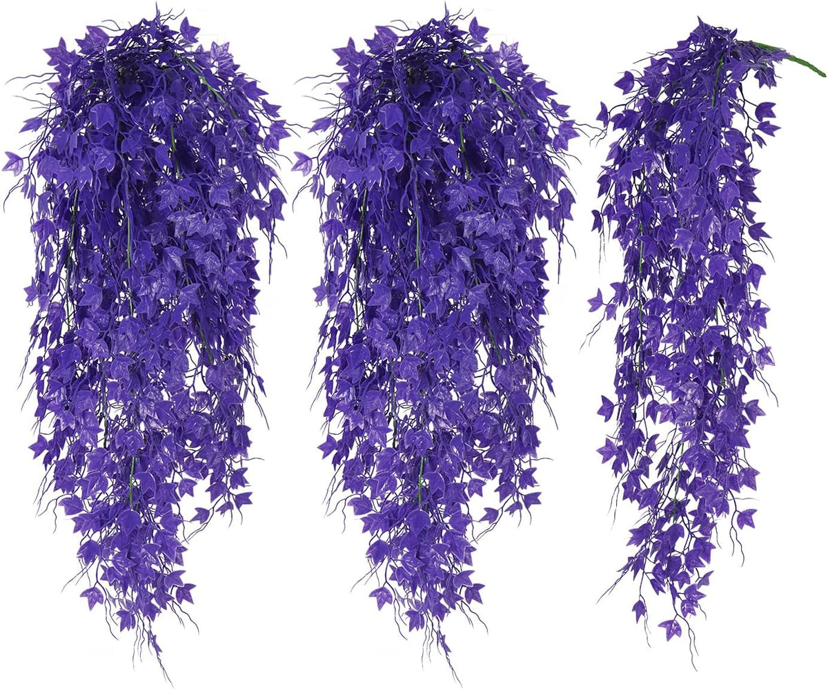Fake Hanging Plants Fake Ivy Vine Artificial Ivy Leaves Artificial Hanging Plant Faux Plant Hanging Artificial Plants Outdoor Vines Decor for Home Room Yard Wall Garden Decoration(Pure Purple)