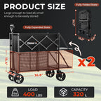 Double Decker Wagon 320L Large Capacity 400LBS Collapsible Sports Utility Cart with Big Wheels,Double Extended Tailgate Heavy Duty Folding Wagon Cart for Groceries,Camping,Outdoor