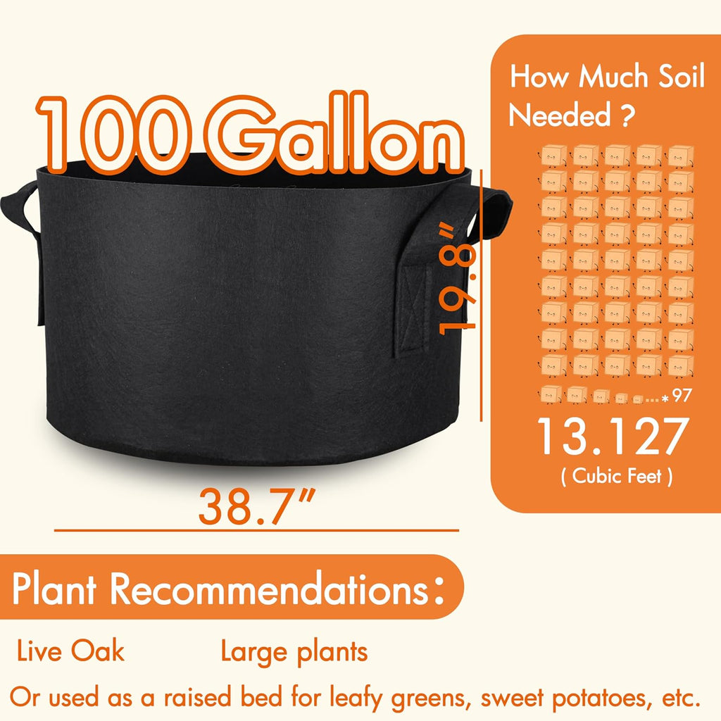 Gardzen 2-Pack 100 Gallon Grow Bags, Aeration Fabric Pots with Handles, Pot for Plants