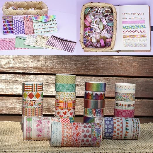 Washi Tape Set - 40 Rolls of 1.5cm Wide Decorative and Craft Tape for Scrapbooking and Bullet Journal Supplies