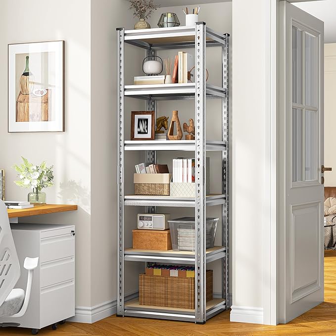 REIBII Storage Shelves 6 Tier Garage Shelving Heavy Duty Metal Shelving Loads 2250LBS Adjustable Garage Shelves for Warehouse Pantry Kitchen Closet 16" W x 16" D x 72" H, Silver
