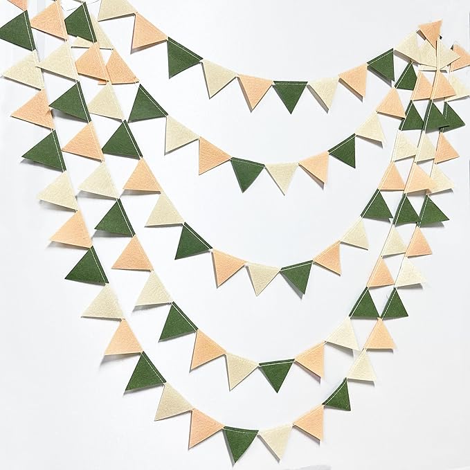 Sage Green Party Decorations Olive Green Tan Brown Cream Felt Hanging Triangle Mini Bunting Pennant Banner Flag for Safari Jungle Birthday Wedding Neutral Baby Shower Party Classroom Nursery Decor