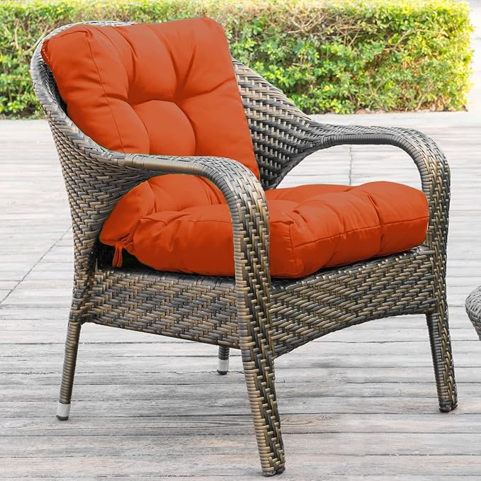 QILLOWAY Outdoor Chair Cushion for Patio Furniture, Waterproof Patio Cushions Set of 2 with Ties, Fade Resistant Replacement Pads for Outdoor Rocking Chairs,Orange