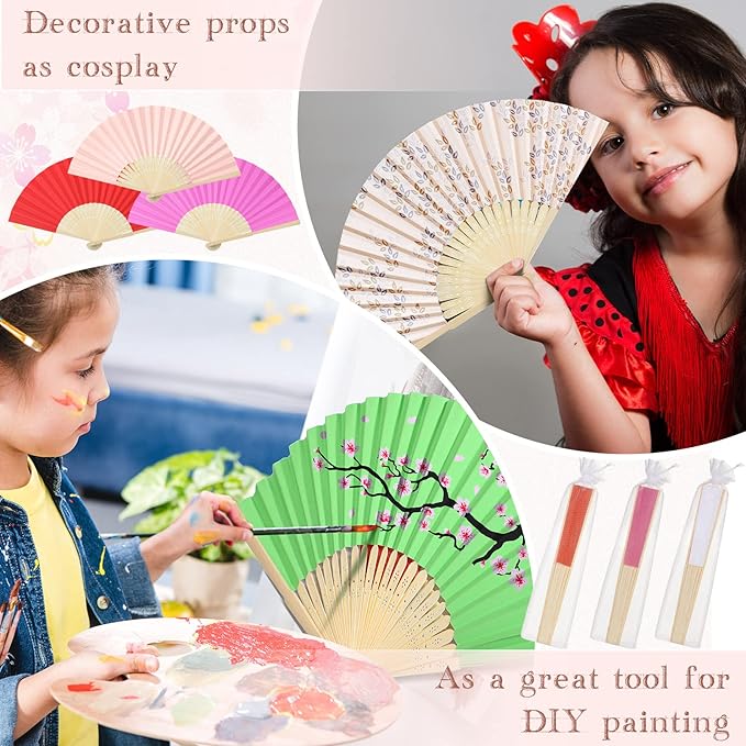 Chunful 100 Pieces Paper Hand Fan Multicolor Bamboo Folding Fans Handheld Chinese Decorative with Organza Bags for Wedding Bridal Church Dancing Home Craft DIY Decoration Party Favors Summer