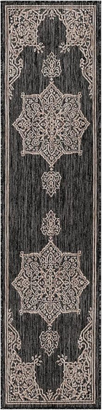 Unique Loom Outdoor Traditional Collection Area Rug - Antique (2' x 8' Runner Charcoal Gray/Natural)