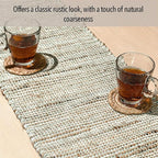 Chardin home Natural Jute Table Runner 13x90 Inch – Vintage Boho Rustic Table Decor – Handwoven Table Runner in Natural Jute and Sage Green-White – Farmhouse Dining or Console Table Accent
