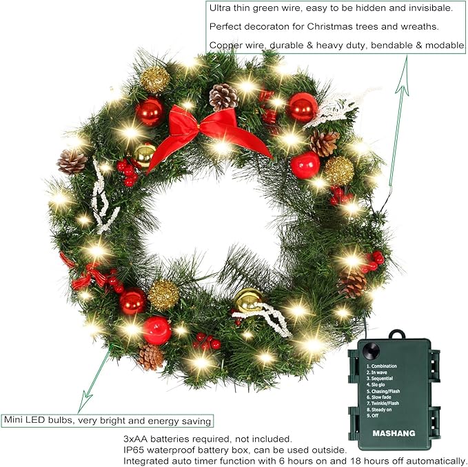 MASHANG Christmas Lights Battery String Lights 33FT 100 Micro LEDs Starry Lights Fairy Lights Firefly Lights with Dark Green Copper Wire for Christmas Tree, Wreath, DIY, Wedding, Holiday(Warm White)