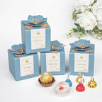 FEIYI 20 PCS Favor Boxes, 3 In 1 Dusty Blue Candy Boxes with Floral Decor, White Thank You Tags Gold Foil Print Gift wrapping for Wedding, Baby Shower, Birthday, Decorations Party - 2.55x2.55x2.55
