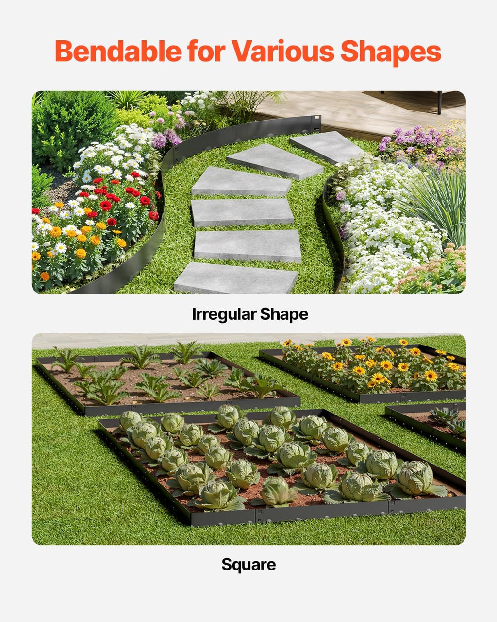 VEVOR Steel Landscape Edging, 5 Packs 39 x 4 in Rust-Resistant Metal Landscape Edging, Bendable Garden Edging Border, Heavy Duty Lawn Edging, Easy-to-Install, Flower Bed Yard Pathway Divider Black