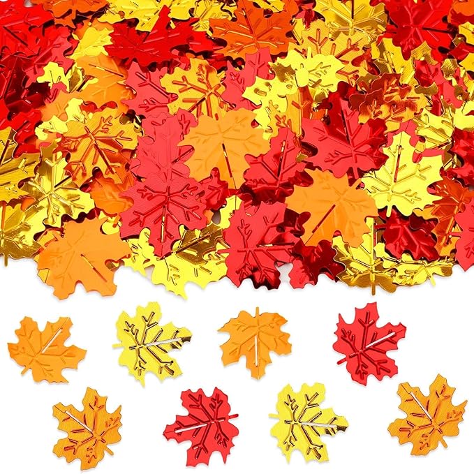 MARFOREVER Fall Maple Leaf Confetti, Thanksgiving Metallic Foil Confetti Autumn Colors Party Decorations Leaves Sequins Table Scatter Centerpiece Sprinkles for Fall Party Supplies Decor