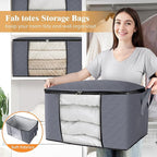 Fab totes 10 Pack Clothes Storage, Foldable Thick Fabric Blanket Storage Bags, Containers for Organizing Bedroom, Closet, Clothing, Comforter,Closet Organization with Handle,Grey