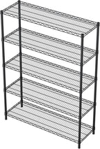 5 Tier Adjustable Storage Shelves Heavy Duty Metal Utility Shelf 1750LBS Capacity Wire Shelving Unit Organizer Rack for Home Kitchen Garage Pantry Room 18" D x 46" W x 77" H Black