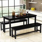 AWQM Dining Table Set for 4, Kitchen Dining Table with 2 Benches, Dining Room Table Set with Metal Frame & Thickened Board for Kitchen, Restaurant, Black, 43'' Breakfast Table Set (A006-11H2-L)