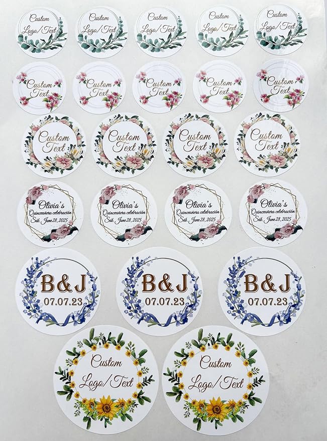 Custom Stickers for Weddings, Birthdays & Businesses - Personalized Labels with Your Logo - Waterproof, Fade and Heat Resistant - Pack of 100-1000 (Wreath D, 3.5 Inch)