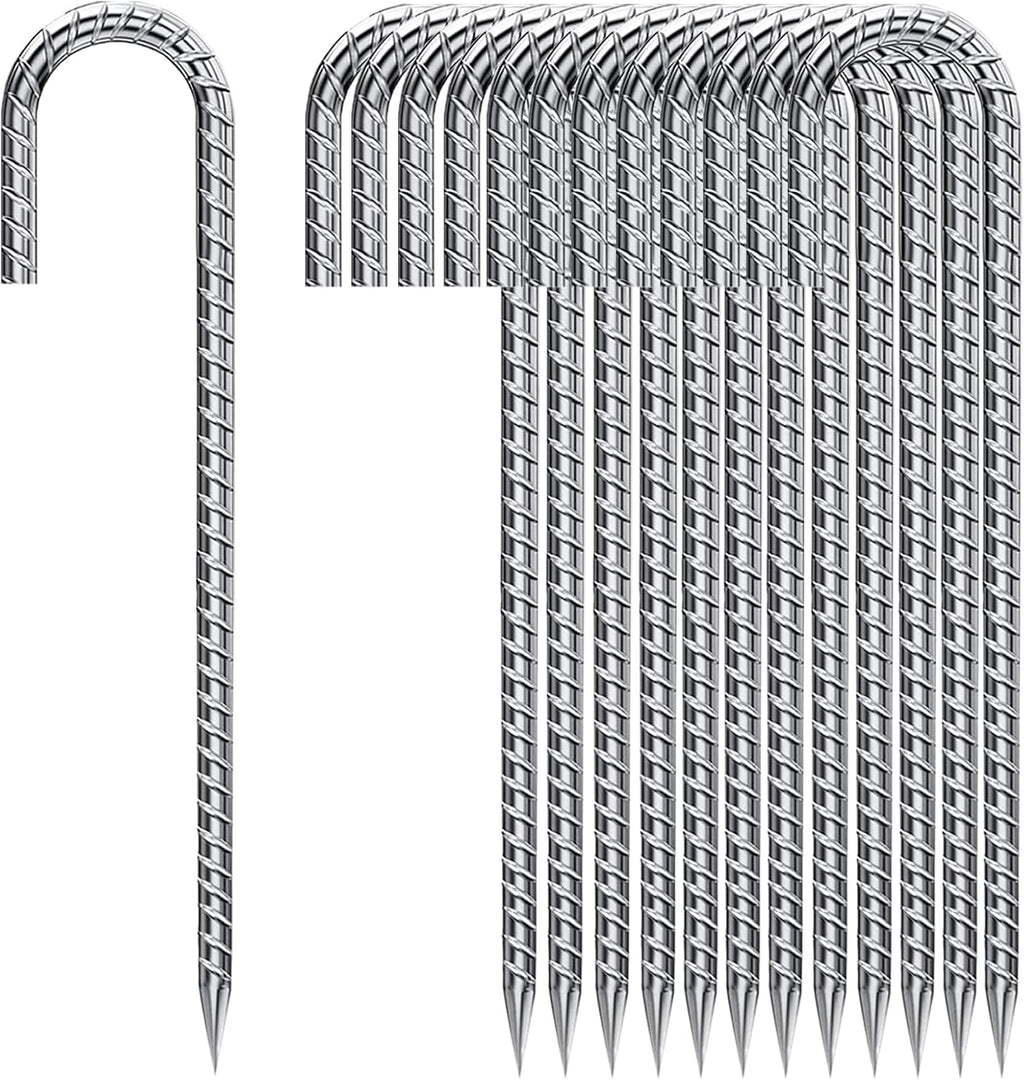 Rebar Stakes 12 Inch, Tent Stakes Heavy Duty Galvanized J Shaped 50 Pack Landscape Fabric Staples for Garden Weed Barrier Fabric Dog Fence Inflatable Camping Tents Artificial Turf