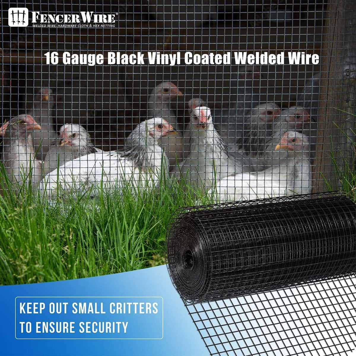 Fencer Wire Hardware Cloth with 1-Inch Grid, 16 Gauge Black Vinyl Coated Welded Fence Mesh Roll for Home and Garden Fence and Pet Enclosures Protect (24 Inch x 100 ft.)