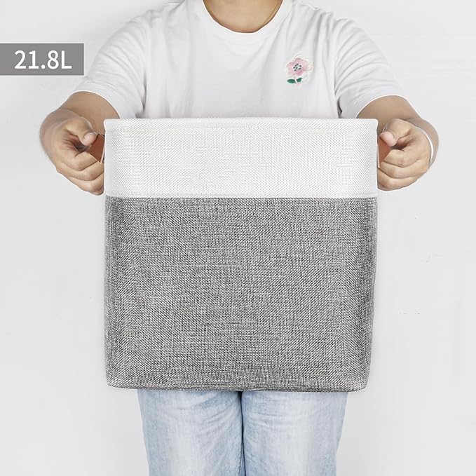 Collapsible Fabric Storage Cubes 11x11 Cube Storage Bins, 4 Pack Closet Baskets Box with Handles for Organizing, Shelf, Toys, Clothes, Home, Office, Nursery (Grey&White)