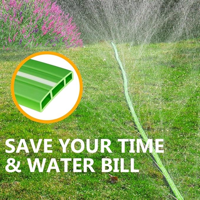 LAVEVE Heavy Duty Sprinkler Soaker Hose 100 FT, Flat Garden Hose with Holes, Efficient Flexible Irrigation Hose for Yard, Lawn and Garden, Includes Stakes (50FT x 2Pack)
