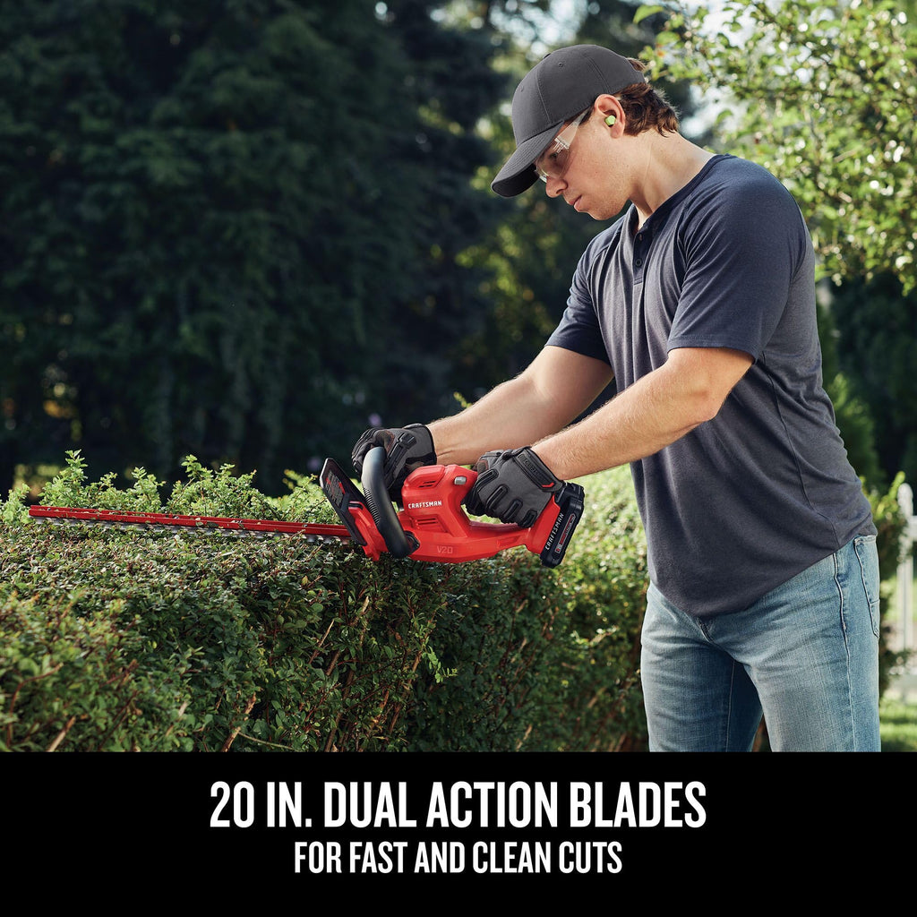 CRAFTSMAN V20 Cordless Hedge Trimmer with Battery and Charger Included, 20 in. Blade, Rechargeable Bush Trimmer Cordless, Lightweight (CMCHT810C1)