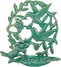 Sungmor Cast Iron Wall Mounted Bird Feeder, Cute Hummingbird Decor Small Water Bath, Wall Hanging Fence Bird Bath Feeder, Beautiful Green Birdfeeder for Garden Backyard Patio Wall Decoration