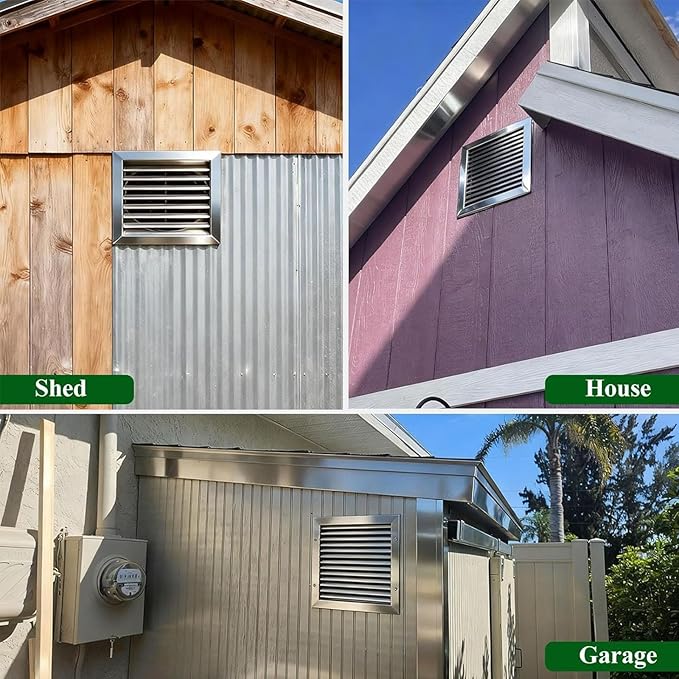 Heat Dissipation Louvered Vent Wall Gable Vents 304 Stainless Steel, Weather-Resistant Air Grille for Shed Barn Generator Box(37x37in/95x95cm)