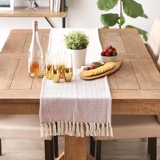 DII Woven Basic Tabletop Collection Chevron Table Runner, 15x72, Pale Mauve
