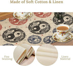 Yin Yang Table Runner, Vintage Mid Century Traditional Oriental Koi Fish Mystical Celestial Moon Stars Print Table Runner for Kitchen Dining Table Party Decor, 13x120inch
