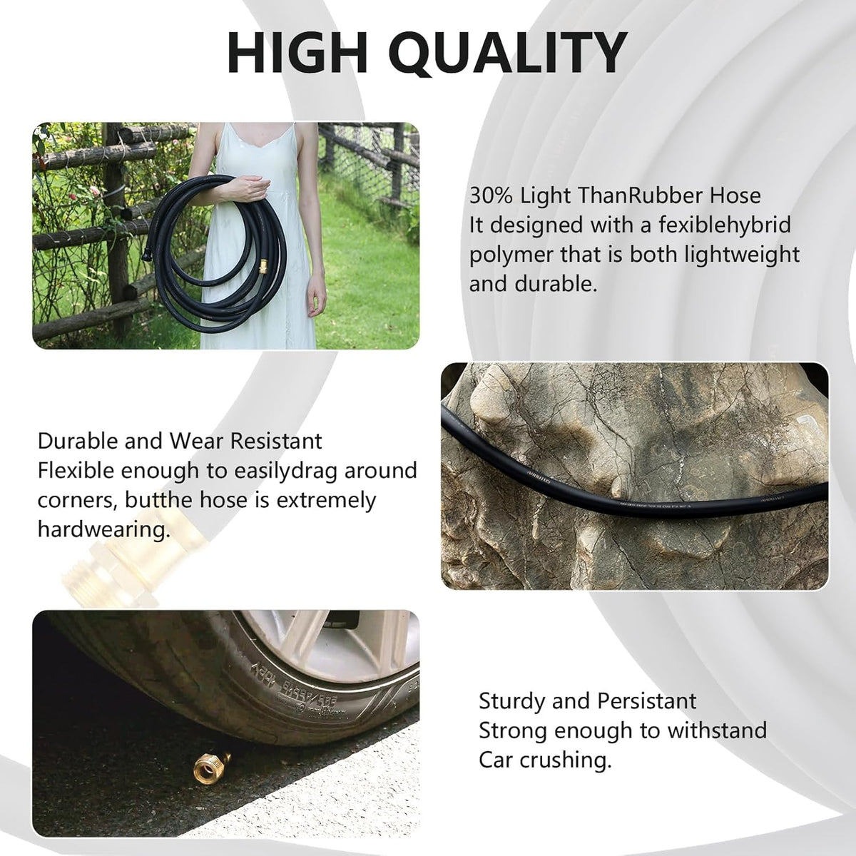 Garden Hose 5/8" x 100ft - No-Kink Flexible Water Hose 600 PSI Burst Pressure, Lightweight & Durable for Yard, Car Wash, Pets Black
